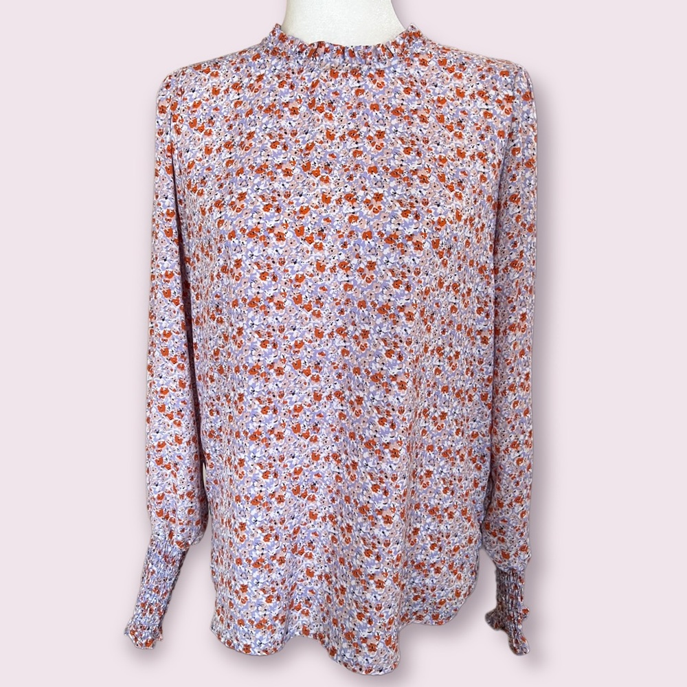 NEW Cupcakes & Cashmere Pink Floral Long Sleeve Mock Neck Blouse Size Small NWT